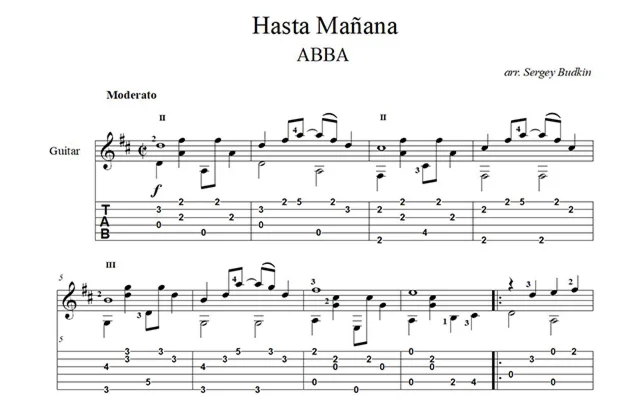 Hasta Mañana - ABBA - ноты для гитары