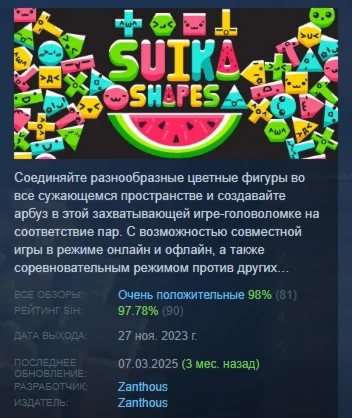 Suika Shapes АВТОДОСТАВКА STEAM РОССИЯ
