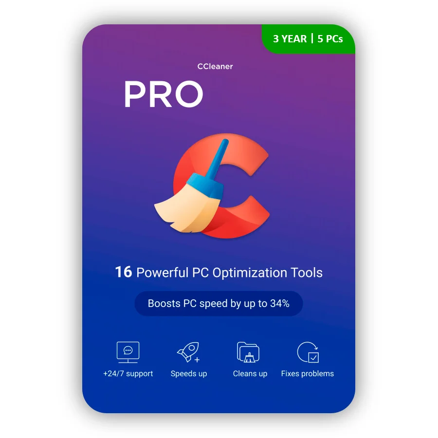 CCleaner Professional 2025 - KEY - 3 Year - 5 PCs - Win