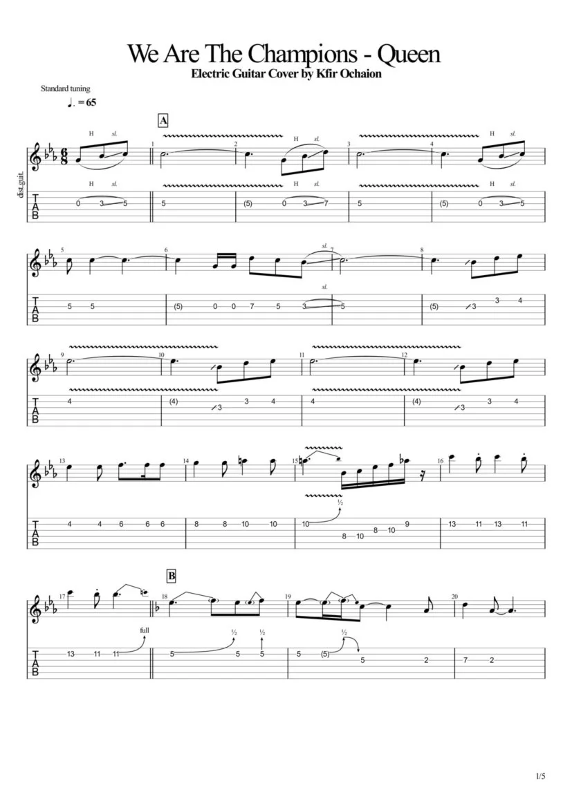 Tabs Kfir Ochaion - Queen - We Are The Champions