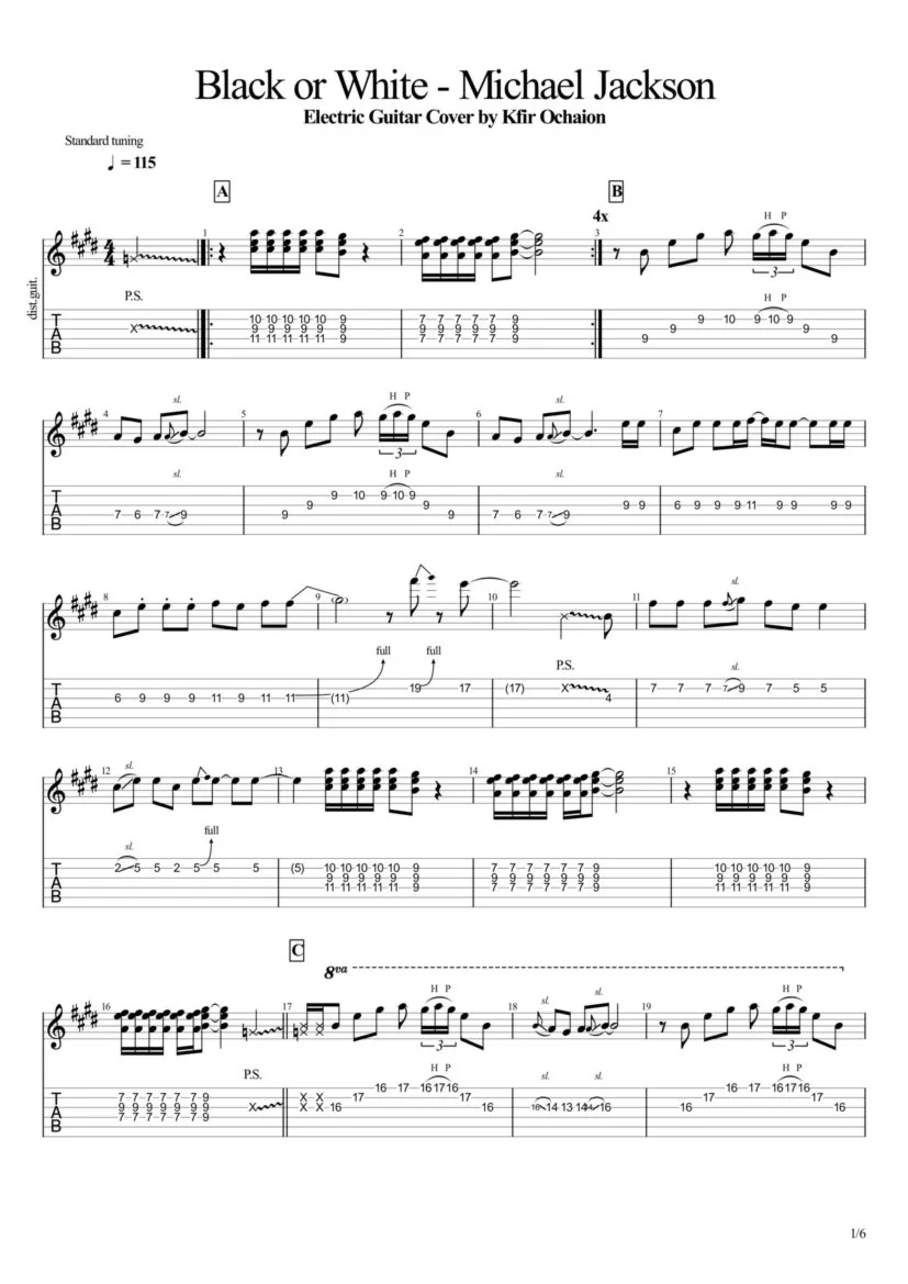 Tabs Kfir Ochaion - Michael Jackson - Black or White