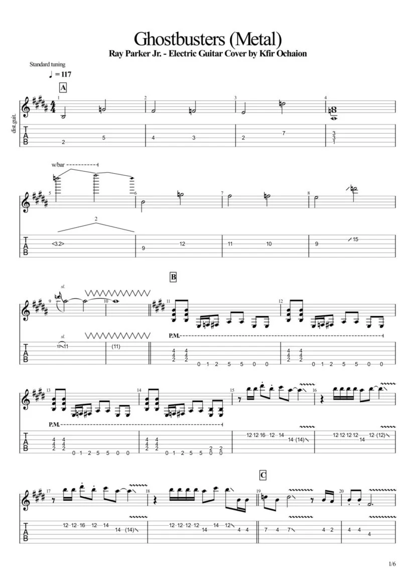 Tabs Kfir Ochaion - Ray Parker Jr - Ghostbusters -Metal