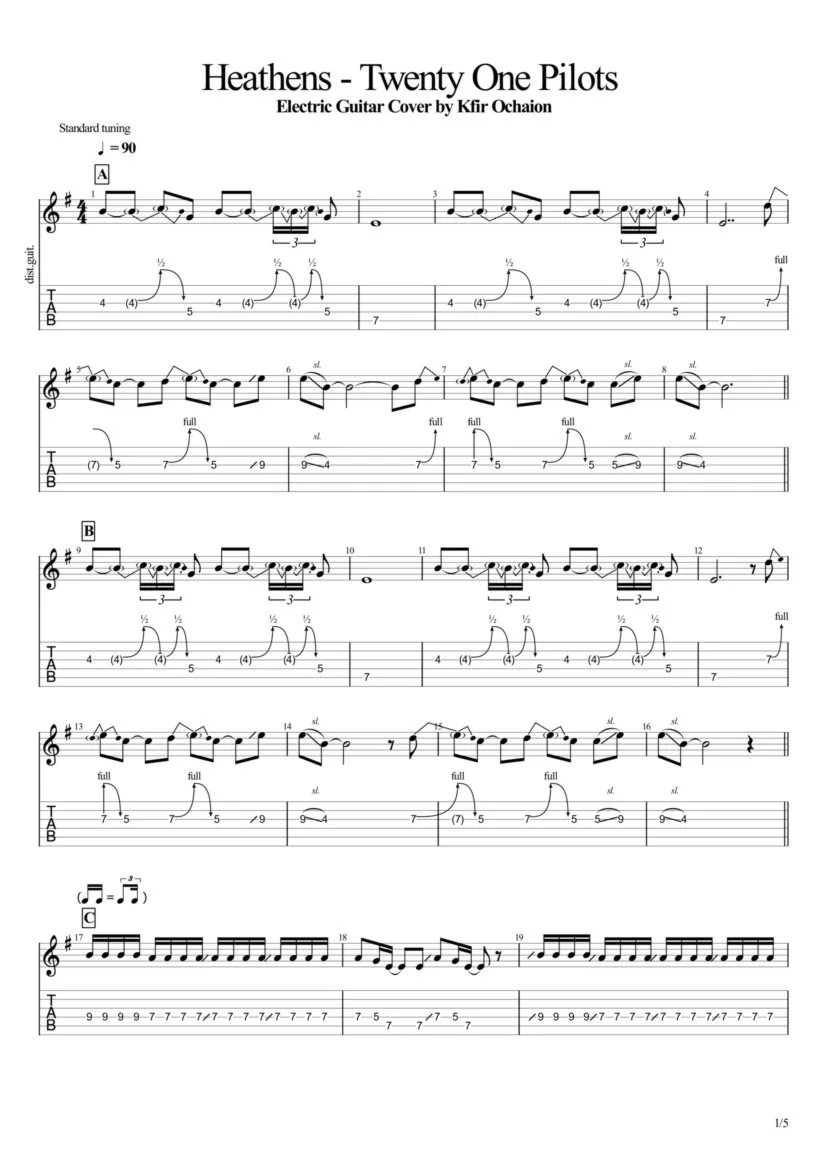 Табы Kfir Ochaion - Twenty One Pilots - Heathens
