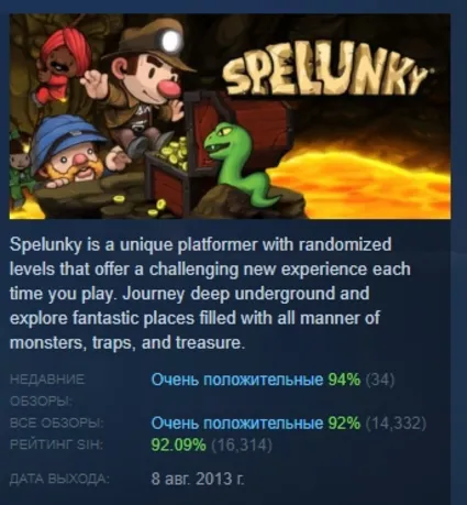 Spelunky АВТОДОСТАВКА STEAM РОССИЯ