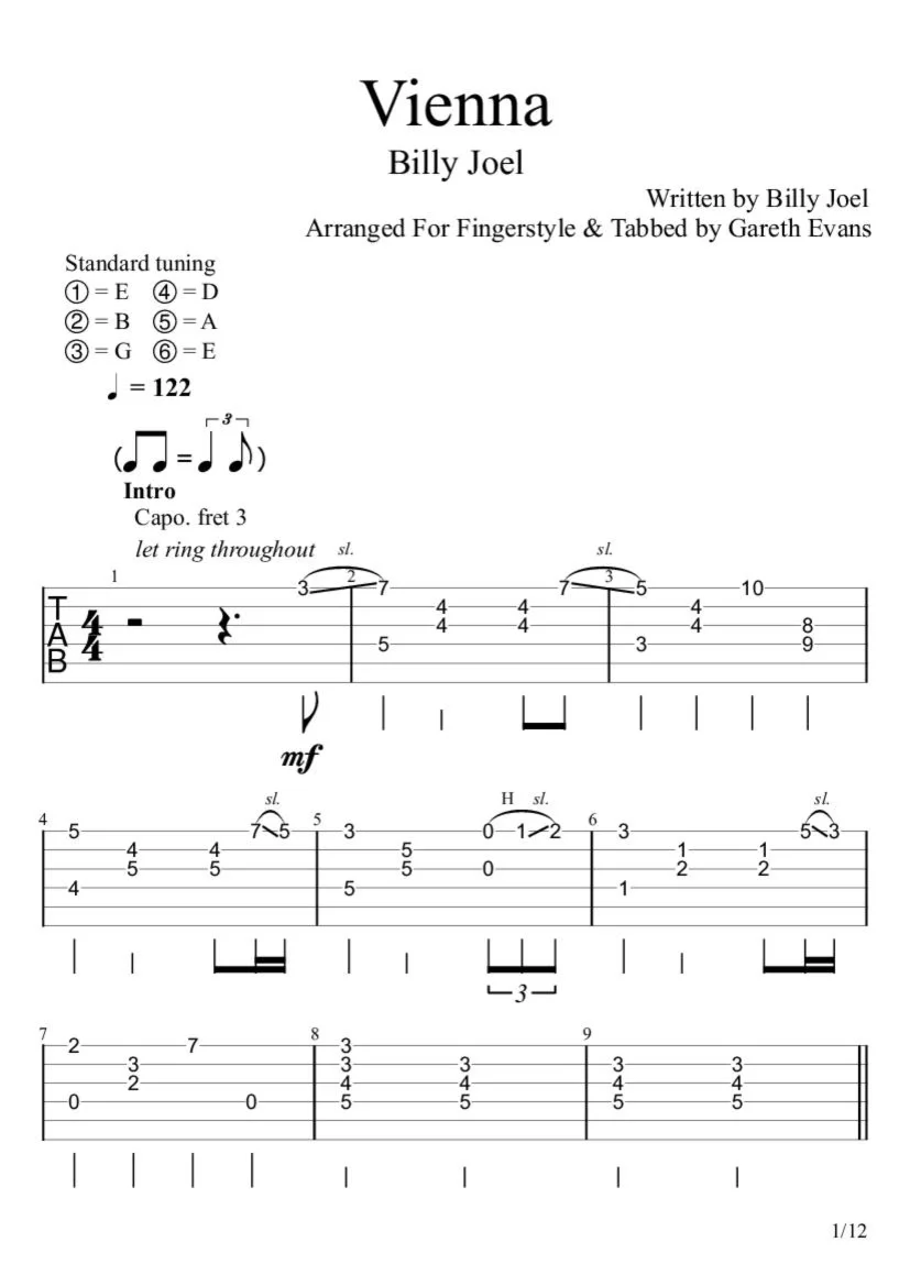 Tabs Gareth Evans - Vienna – Billy Joel