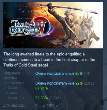 The Legend of Heroes: Trails of Cold Steel IV STEAM РФ