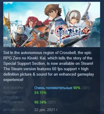 The Legend of Heroes: Zero no Kiseki KAI STEAM РОССИЯ