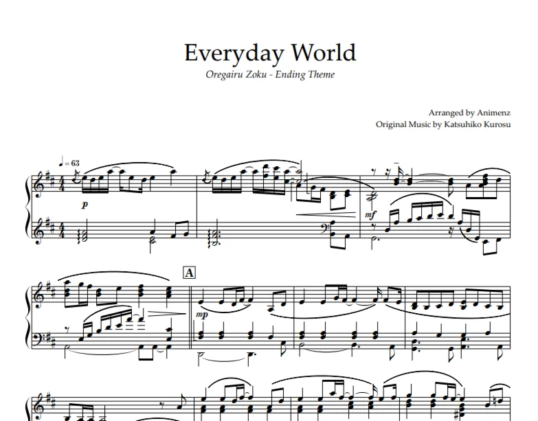 Sheet Animenz - Everyday World – Oregairu Zoku ED
