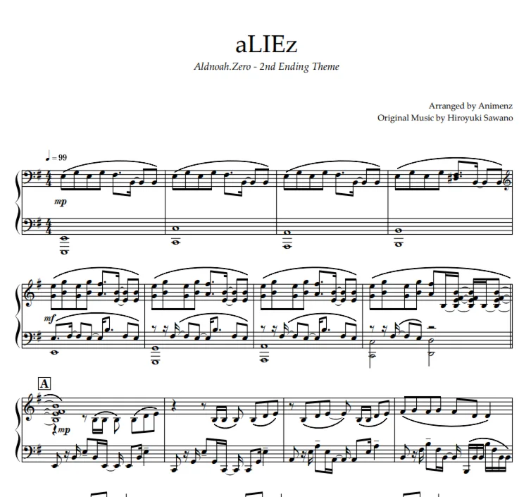 Sheet Animenz - aLIEz – AldnoahZero ED2 Hiroyuki Sawano