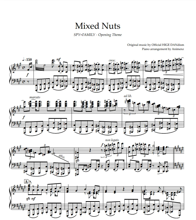 Sheet Animenz - Mixed Nuts – SPY×FAMILY OP
