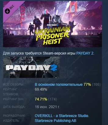 PAYDAY 2: The Ukrainian Prisoner Heist DLC STEAM РОССИЯ