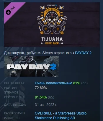 PAYDAY 2: Tijuana Music Pack DLC STEAM РОССИЯ