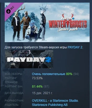 PAYDAY 2: Winter Ghosts Tailor Pack DLC STEAM РОССИЯ