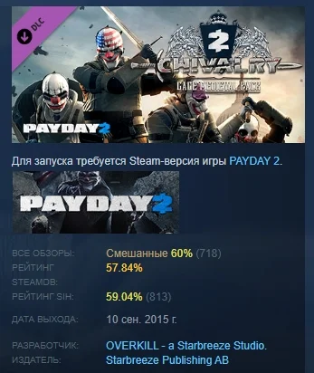 PAYDAY 2: Gage Chivalry Pack DLC STEAM РОССИЯ