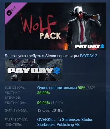 PAYDAY 2: The Wolf Pack DLC STEAM РОССИЯ