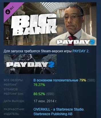 PAYDAY 2: The Big Bank Heist DLC STEAM РОССИЯ
