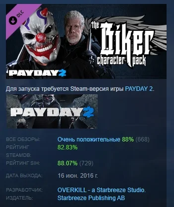 PAYDAY 2: Biker Character Pack DLC STEAM РОССИЯ