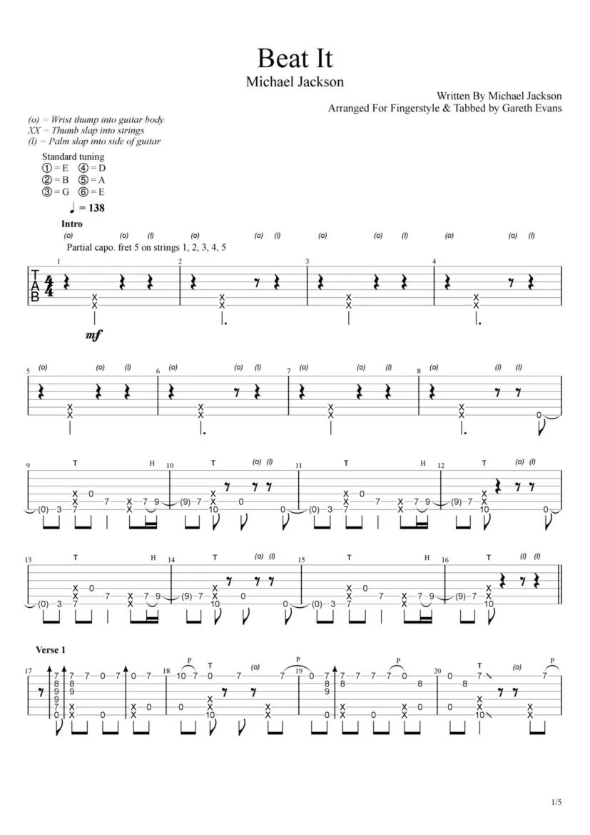 Табы Gareth Evans - Beat It - Michael Jackson