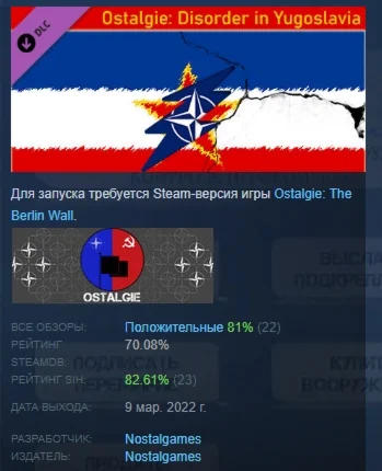 Ostalgie: Раздор в Югославии DLC STEAM РОССИЯ
