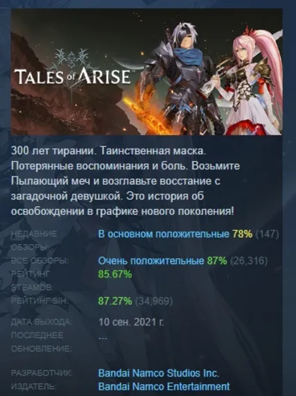Tales of Arise - Beyond the Dawn Edition АВТОДОСТАВКА STEAM РОССИЯ