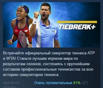 TIEBREAK: Official game of the ATP and WTA STEAM РОССИЯ