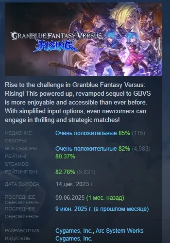 Granblue Fantasy Versus: Rising STEAM GIFT РОССИЯ