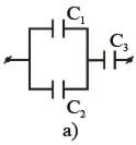90. Три конденсатора (С1 = 1 мкФ, С2 = 2 мкФ, С3 = 3 мк