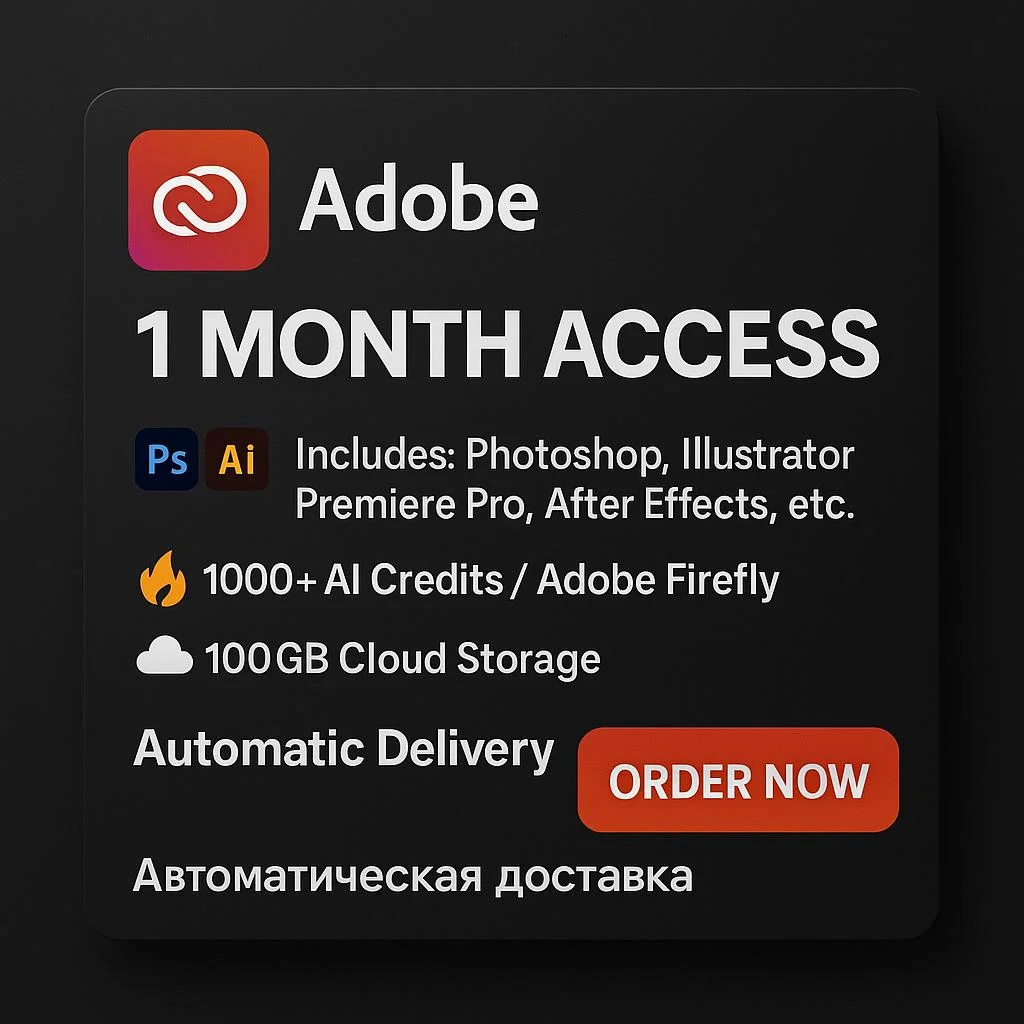 ✅ Продукт: Adobe Creative Cloud (ПК) – Лицензия на 1 ме