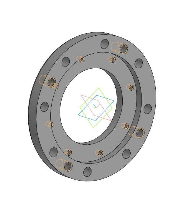 Drawing and 3D model of the flange part in the compass