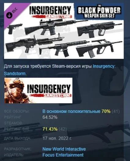 Insurgency: Sandstorm - Black Powder Weapon Skin Set РФ