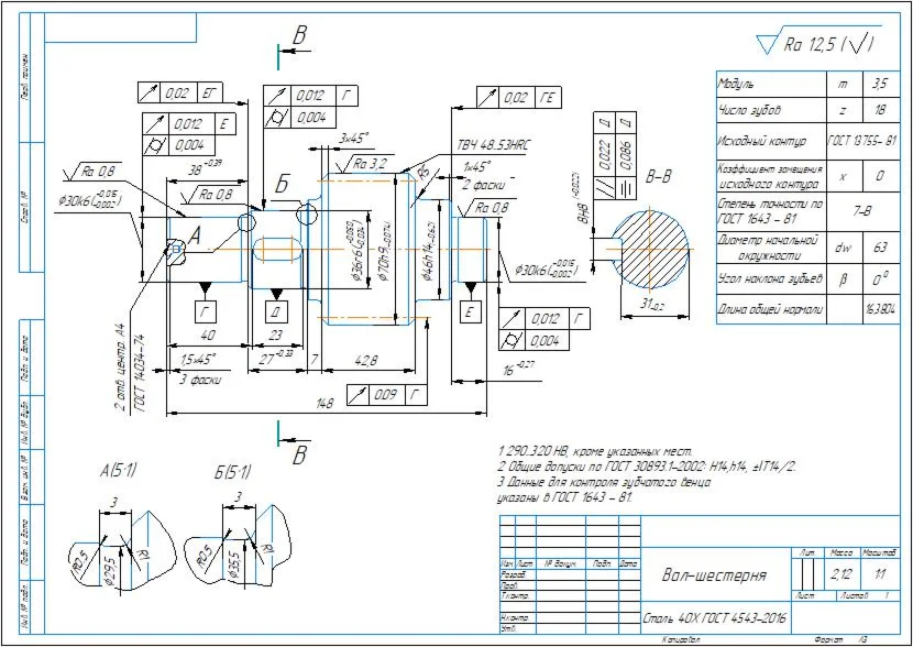 Drawings of technological setups for the shaft-gear par