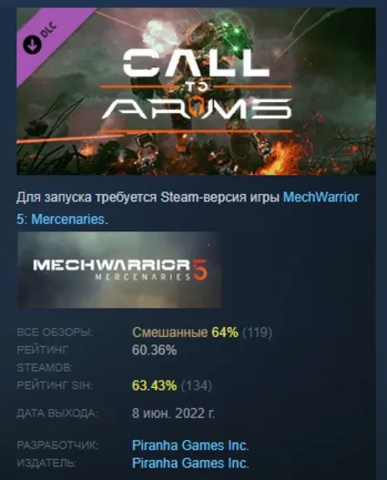 MechWarrior 5: Mercenaries - Call to Arms DLC АВТОДОСТАВКА STEAM РОССИЯ