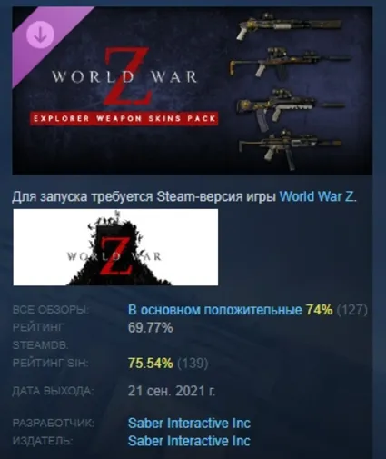 World War Z: Aftermath Explorer Weapons Pack АВТОДОСТАВКА STEAM РОССИЯ