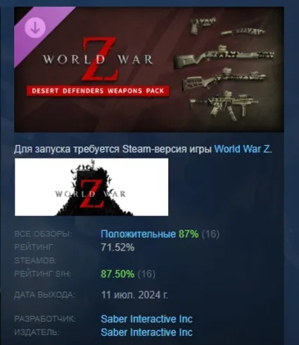 World War Z: Desert Defenders Weapons Pack STEAM РОССИЯ