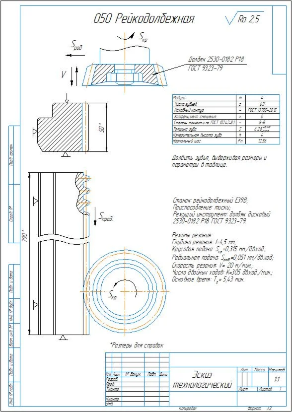 Sketch of technological process of rack-and-mortise ope