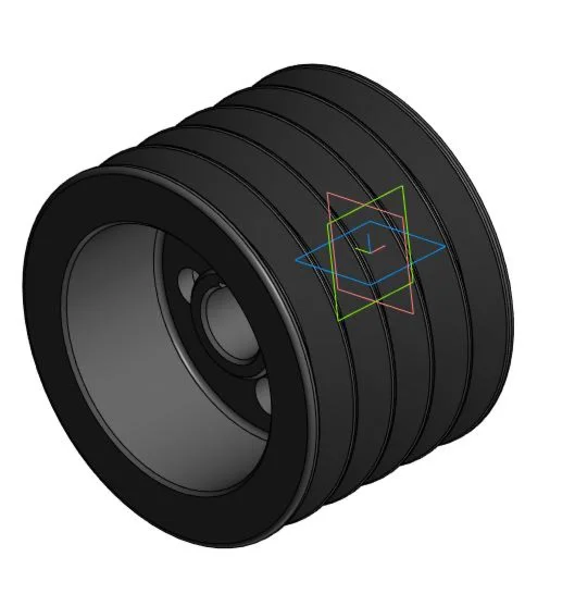 Drawing and 3D model of V-belt drive pulley in compass