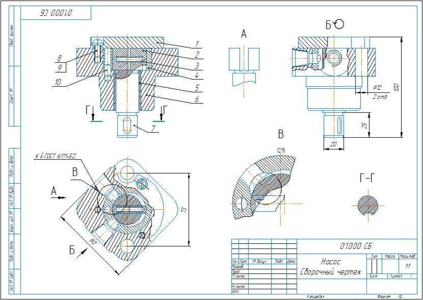 Assembly drawing and specification 01.000 Pump in compa