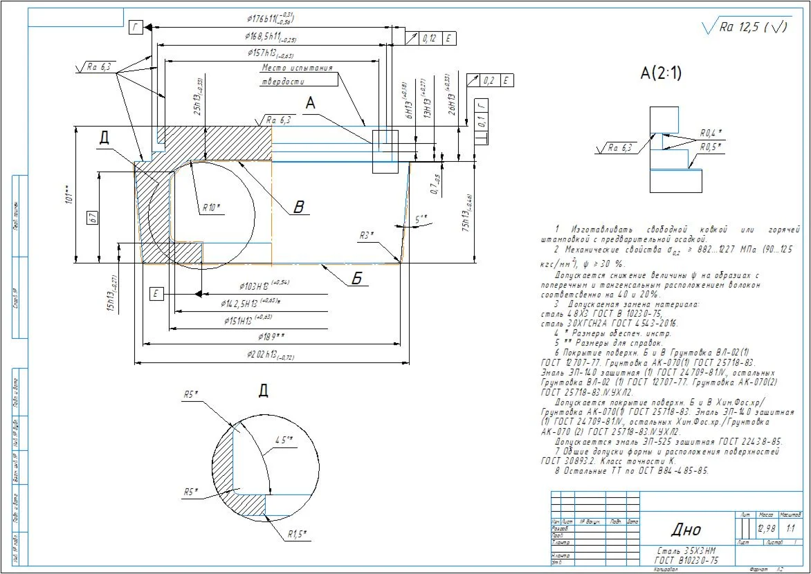 Technological process of manufacturing the bottom part