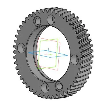 Drawing and 3D model of the part gear m=3; z=50