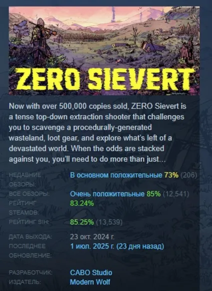 ZERO Sievert АВТОДОСТАВКА STEAM РОССИЯ