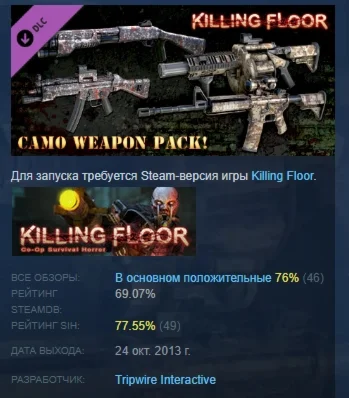 Killing Floor - Camo Weapon Pack DLC STEAM РОССИЯ