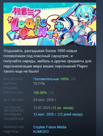 Hatsune Miku Logic Paint S+ АВТОДОСТАВКА STEAM РОССИЯ