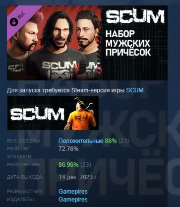 SCUM Male Hair pack  DLC STEAM GIFT РОССИЯ