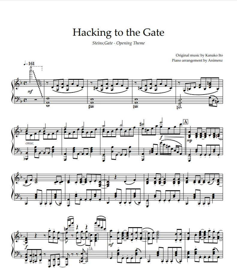 Ноты Animenz - Hacking to the Gate - Steins;Gate OP