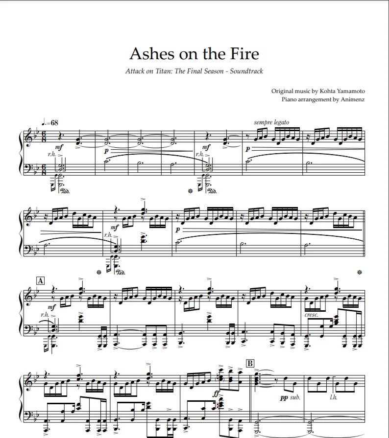 Ноты Animenz - Ashes on The Fire - Attack on Titan OST