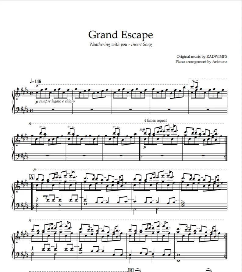 Ноты Animenz - Grand Escape - Weathering with You
