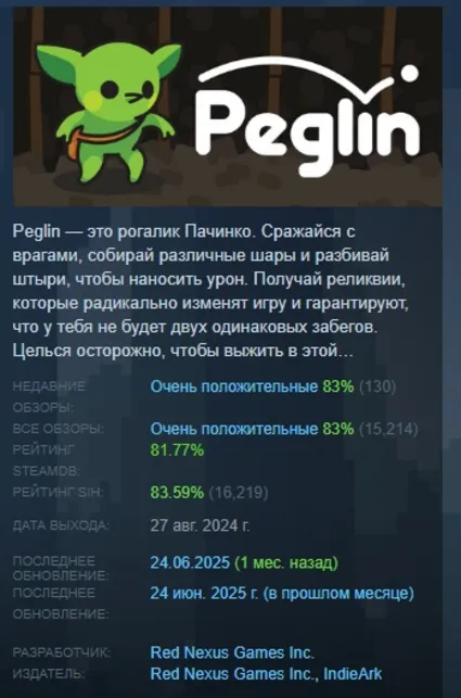 Peglin АВТОДОСТАВКА STEAM РОССИЯ