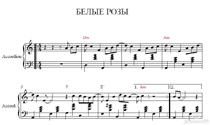 White roses (sheet music for accordion / bayan / accord