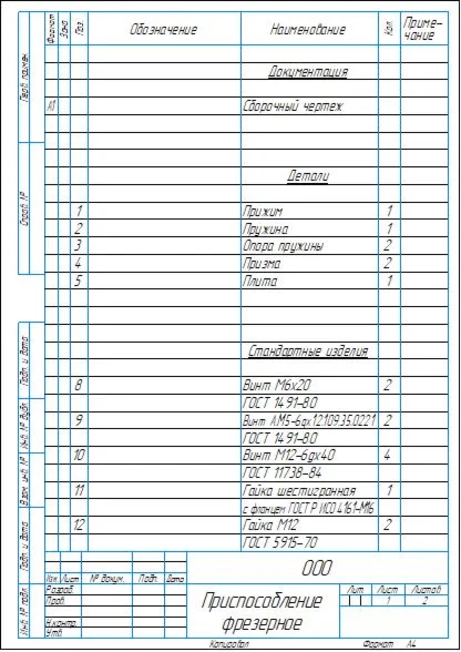 Drawing and specification of the milling device in the