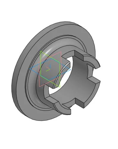 Drawing and 3D model of the coupling part in the Kompas